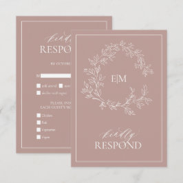Dusty Roos Leafy Crest Monogram Weddenschap RSVP-k RSVP Kaartje
