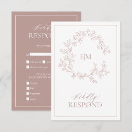 Dusty Roos Leafy Crest Monogram Weddenschap RSVP-k RSVP Kaartje