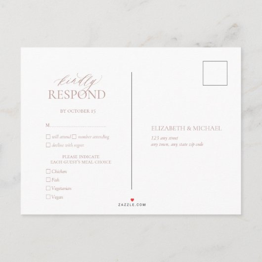 Dusty Roos Leafy Crest Monogram Weddenschap RSVP Uitnodiging Briefkaart (Achterkant)