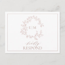 Dusty Roos Leafy Crest Monogram Weddenschap RSVP Uitnodiging Briefkaart