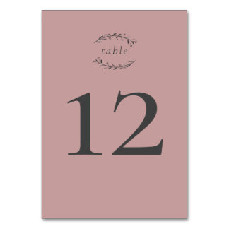 Dusty Roos Leaves and Berries Wedding Table Number Kaart
