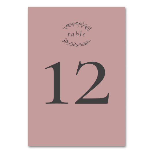 Dusty Roos Leaves and Berries Wedding Table Number Kaart (Voorkant)