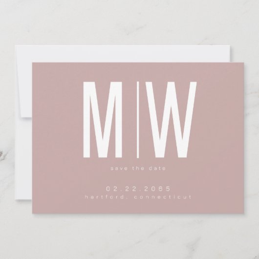 Dusty Roos Lg. Monogram Bruiloft Bewaar de datum Save The Date (Voorkant)