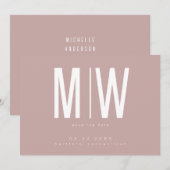 Dusty Roos Lg. Monogram Bruiloft Bewaar de datum Save The Date (Voorkant / Achterkant)
