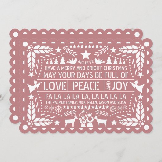 Dusty roos Love Peace Joy papel picado Kerstmis Feestdagenkaart (Voorkant / Achterkant)