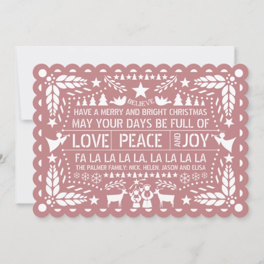 Dusty roos Love Peace Joy papel picado Kerstmis Feestdagenkaart (Voorkant)