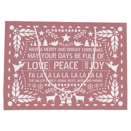 Dusty roos Love Peace Joy papel picado Kerstmis Groot Cadeauzakje (Achterkant)