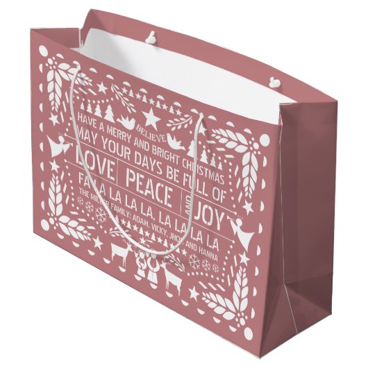 Dusty roos Love Peace Joy papel picado Kerstmis Groot Cadeauzakje (Achterkant Gekanteld)