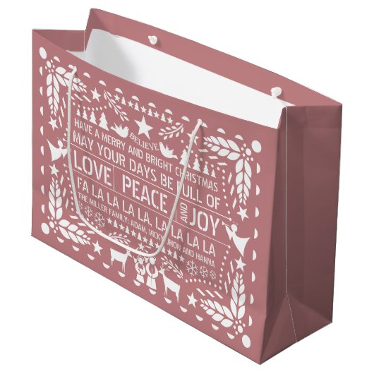 Dusty roos Love Peace Joy papel picado Kerstmis Groot Cadeauzakje (Voorkant Gekanteld)