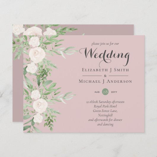 Dusty Roos Magnolia Sage Floral BUDGET WEDDING INV (Voorkant / Achterkant)