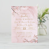 DUSTY ROOS MARBLE GOLD ABSTRACT FLORALS WEDING KAART (Staand voorkant)