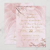 DUSTY ROOS MARBLE GOLD ABSTRACT FLORALS WEDING KAART (Voorkant / Achterkant)