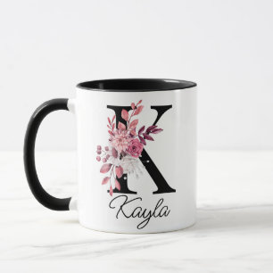 Dusty Roos Mauve Bloemenletter K Monogram Initiaal Mok