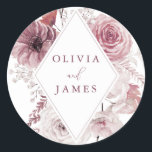 Dusty Roos & Mauve Boho Floral Lijst Wedding Ronde Sticker<br><div class="desc">Stoffig Roos & Mauve Boho Floral Lijst Wedding Classic Ronde Sticker Zie bijpassend collectie in Niche en Nest Store</div>