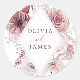 Dusty Roos & Mauve Boho Floral Lijst Wedding Ronde Sticker