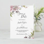 Dusty Roos Mauve Floral Greenery Foto Weddenschap Save The Date (Staand voorkant)