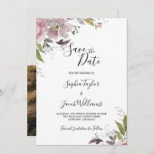 Dusty Roos Mauve Floral Greenery Foto Weddenschap Save The Date (Voorkant / Achterkant)