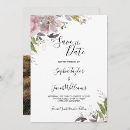 Dusty Roos Mauve Floral Greenery Foto Weddenschap Save The Date