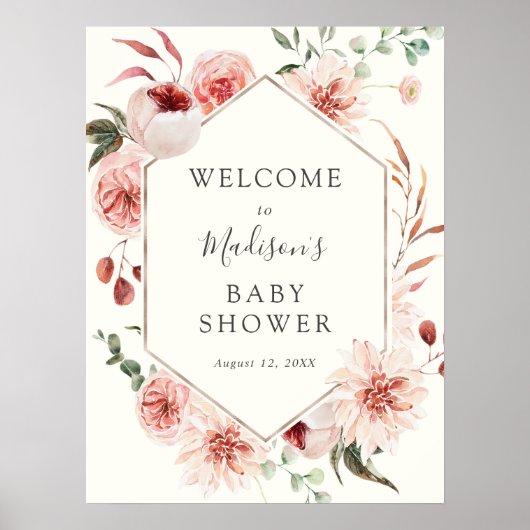 Dusty Roos Mauve Florals en Greenery Welcome Sign Poster (Voorkant)