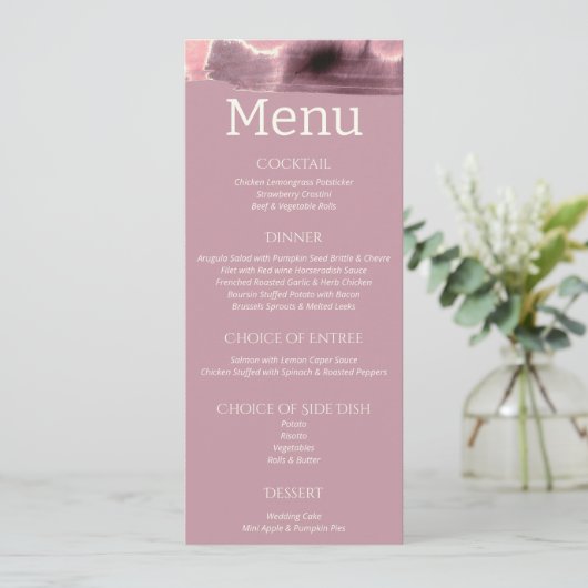 Dusty Roos Mauve Modern Wedding Menu (Staand voorkant)