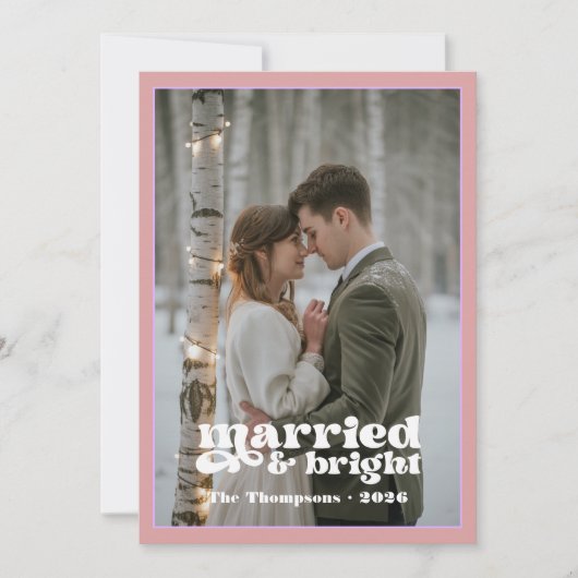 Dusty Roos & Mauve Passen getrouwd Kerst Feestdagenkaart (Voorkant)