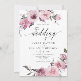 Dusty Roos Mauve Pink Blush Floral Wedding Kaart