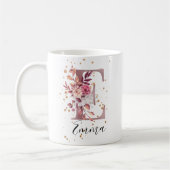 Dusty Roos Mauve Pink Floral Monogram Letter E Koffiemok (Links)