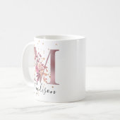 Dusty Roos Mauve Pink Floral Monogram Letter M Koffiemok (Voorkant links)