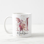 Dusty Roos Mauve Pink Floral Monogram Letter M Koffiemok (Links)