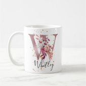 Dusty Roos Mauve Pink Floral Monogram Letter W Koffiemok (Links)