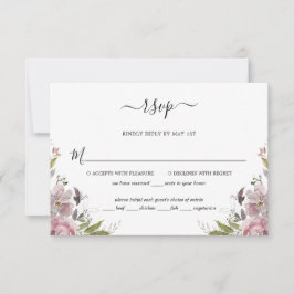 Dusty Roos Mauve Pink Floral Wedding RSVP Kaartje