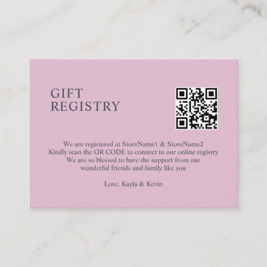 Dusty Roos Mauve QR code GIFT Registry Informatiekaartje (Voorkant)