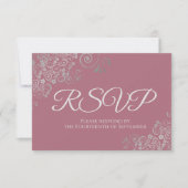 Dusty Roos Mauve Roze Elegant Zilveren Kant Bruilo RSVP Kaartje (Voorkant)