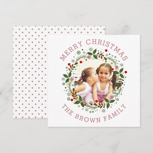 Dusty roos Merry Kerstmis, bloemetjesfoto Feestdagenkaart (Voorkant / Achterkant)