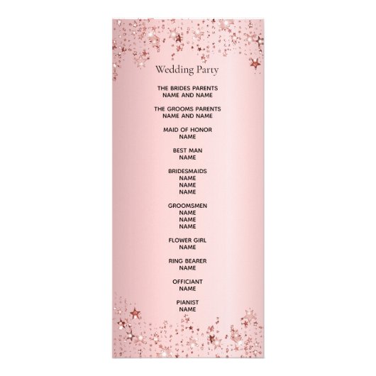 Dusty roos metallic sterren roze trouwprogramma reclamekaart (Achterkant)
