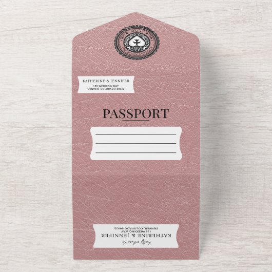 Dusty Roos Mexico Passport Wedding All In One Uitnodiging (Buitenkant)