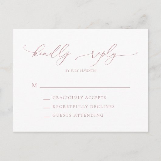 Dusty Roos minimalist bruiloft RSVP Briefkaart (Voorkant)