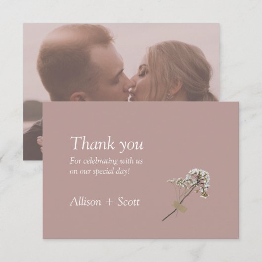 Dusty Roos Minimalist Elegant Hand Press Floral Bedankkaart (Voorkant / Achterkant)
