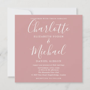 Dusty Roos Minimalist Elegant Script Wedding Kaart
