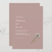 Dusty Roos Minimalist Hand Press Floral Wedding Kaart (Voorkant / Achterkant)
