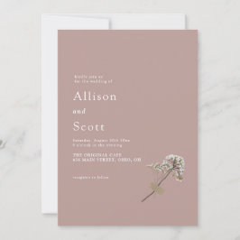 Dusty Roos Minimalist Hand Press Floral Wedding Kaart