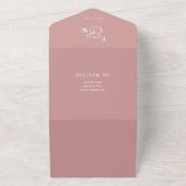 Dusty Roos Minimalist Monogram QR Code Wedding All In One Uitnodiging (Buitenkant)