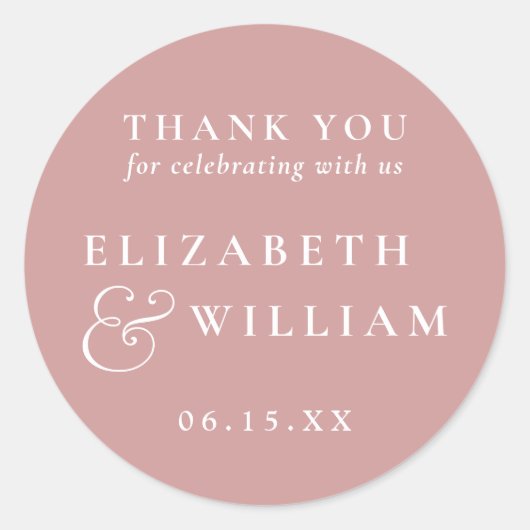 Dusty Roos Minimalist Monogram Wedding Bedankt Ronde Sticker (Voorkant)