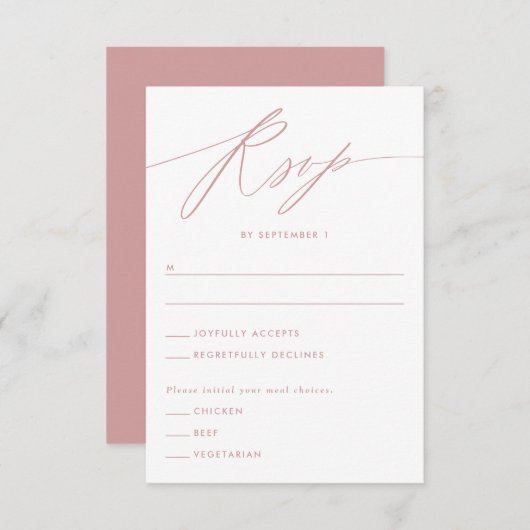 Dusty Roos Minimalist Script Response Kaart (Voorkant / Achterkant)