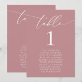 Dusty Roos Minimalist Weddenschap Table Number Kaart (Voorkant / Achterkant)