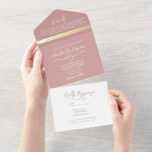 Dusty Roos Minimalist Wedding All In One Uitnodiging