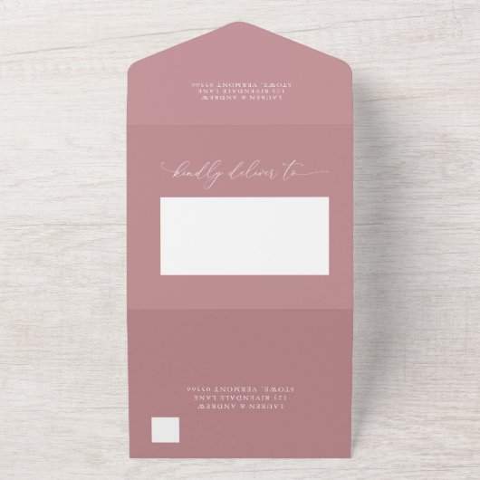 Dusty Roos Minimalist Wedding All In One Uitnodiging (Buitenkant)