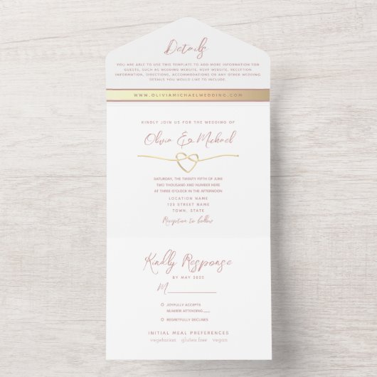 Dusty Roos Minimalist Wedding All In One Uitnodiging (Binnen)
