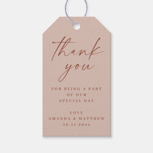 Dusty Roos Minimalist Wedding Bedankt | elegant Cadeaulabel (Voorkant)