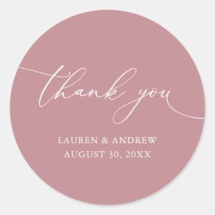 Dusty Roos Minimalist Wedding Bedankt Ronde Sticker